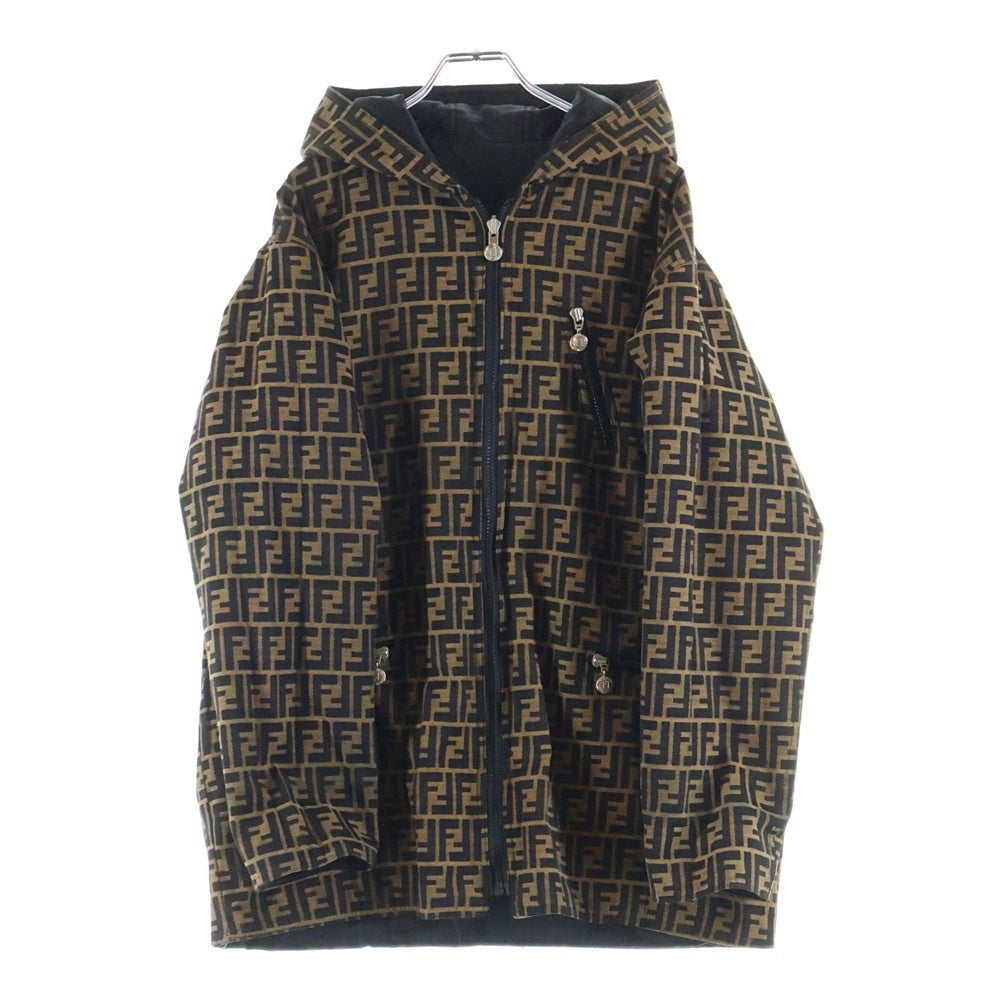 FENDI(フェンディ) FFズッカ リバーシブルフーデッドジャケット ナイロンブルゾン ブラウン×ブラック F809/64 レディース