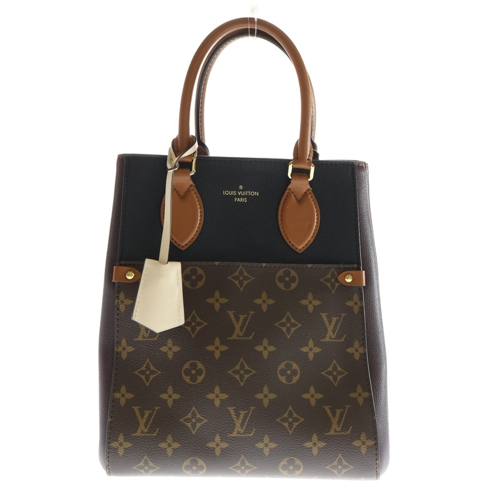 LOUIS VUITTON(ルイヴィトン) モノグラム フォールドトートMM ハンドバッグ ミニバッグ ブラック×ブラウン×ボルドー レザー×PVC M45409 ゴールド金具 レディース