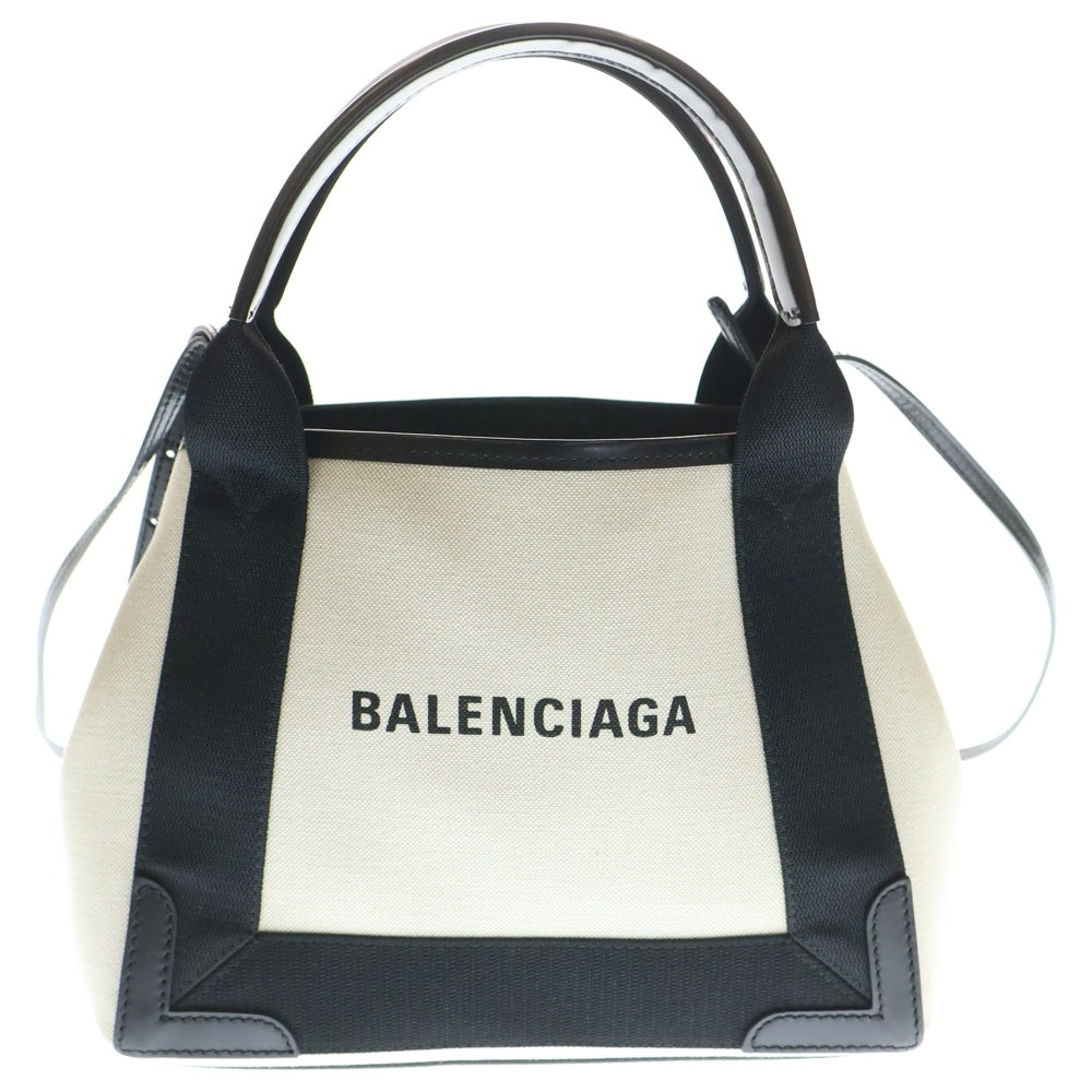 BALENCIAGA(バレンシアガ) ネイビーカバス XS トートバッグ ブラック×ホワイト キャンバス×レザー 390346