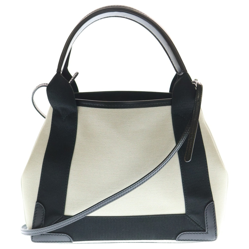 BALENCIAGA(バレンシアガ) ネイビーカバス XS トートバッグ ブラック×ホワイト キャンバス×レザー 390346