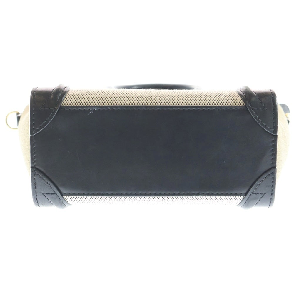 CELINE(セリーヌ) ラゲージ ナノ 2WAYバッグ ハンドバッグ ショルダーバッグ ブラック×ベージュ キャンバス×レザー ゴールド金具 レディース