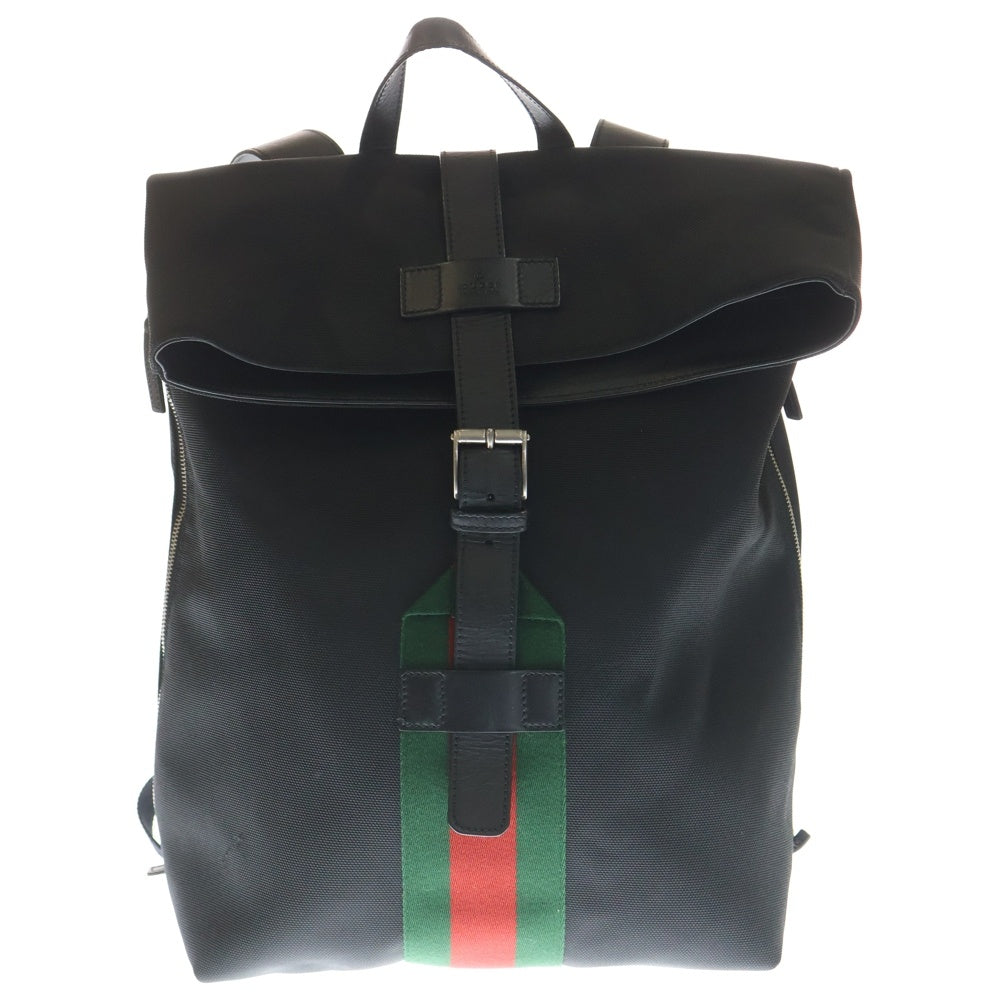 GUCCI(グッチ) シェリーライン リュックサック バックパック ブラック ナイロン×レザー 619749 シルバー金具 レディース