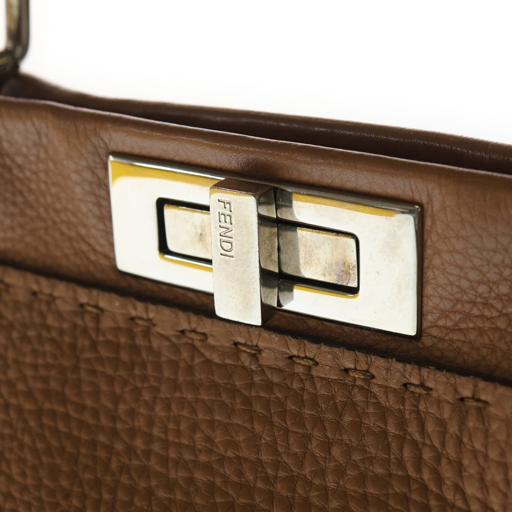 FENDI(フェンディ) ピーカブー セレリア レザー ハンドバッグ シルバー金具 ブラウン 8BN226 レディース
