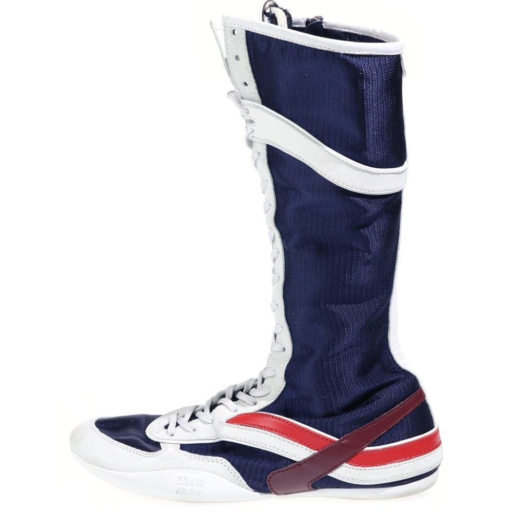 miumiu(ミュウミュウ) Gymnasium Boxeur Boot ジムボクサーブーツ ハイカットスニーカー ネイビー×レッド 5W429 レディース