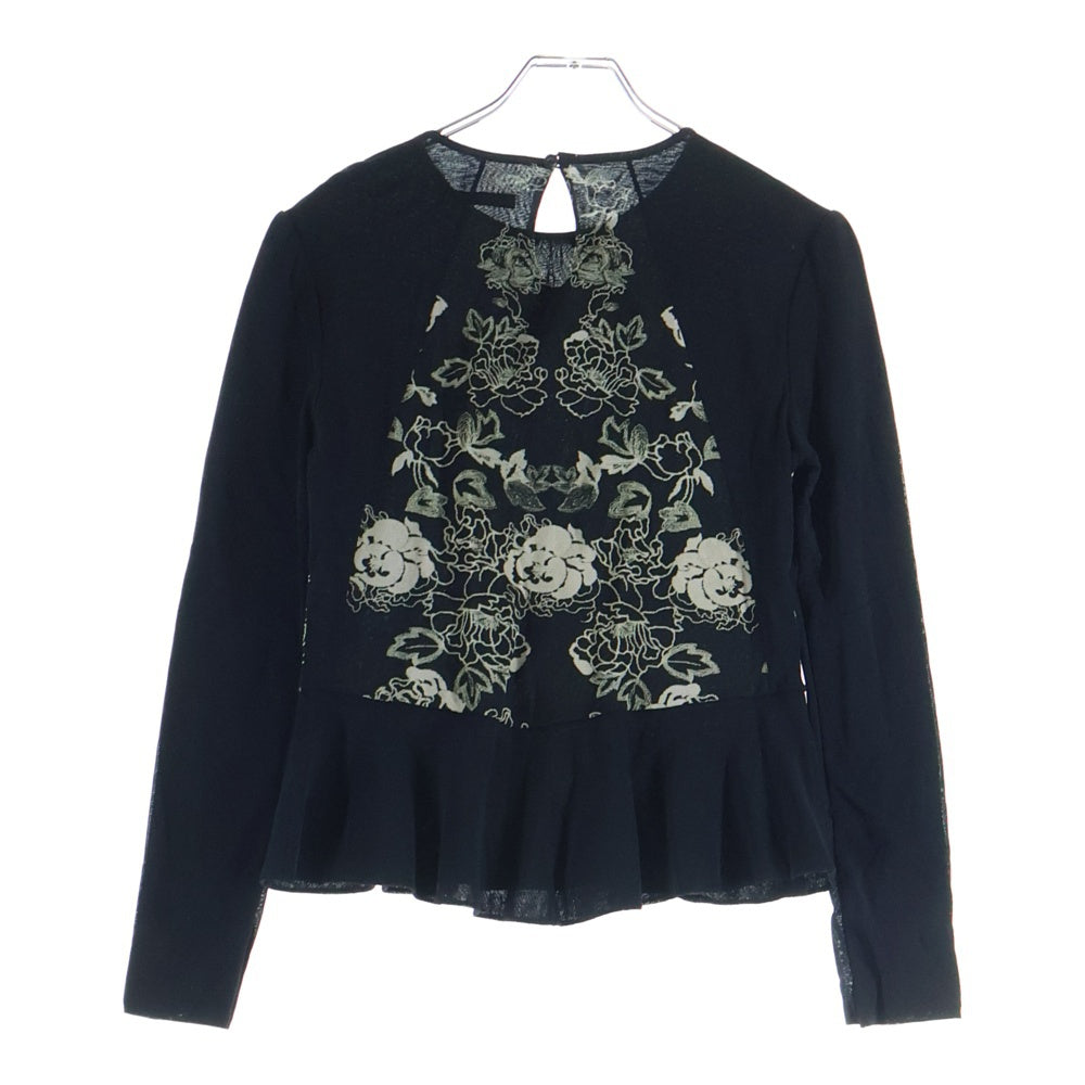 VIVIENNE TAM(ヴィヴィアンタム) セットアップ フラワー柄 プリント 切り替え パワーネット 長袖カットソー ミディアムスカート ブラック レディース