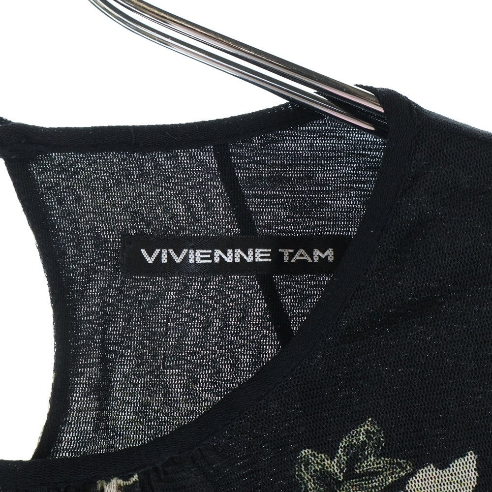 VIVIENNE TAM(ヴィヴィアンタム) セットアップ フラワー柄 プリント 切り替え パワーネット 長袖カットソー ミディアムスカート ブラック レディース