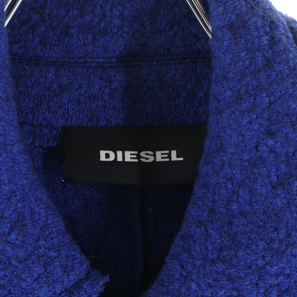 DIESEL(ディーゼル) ニットライダースジャケット ブルー×ブラック ウール レディース