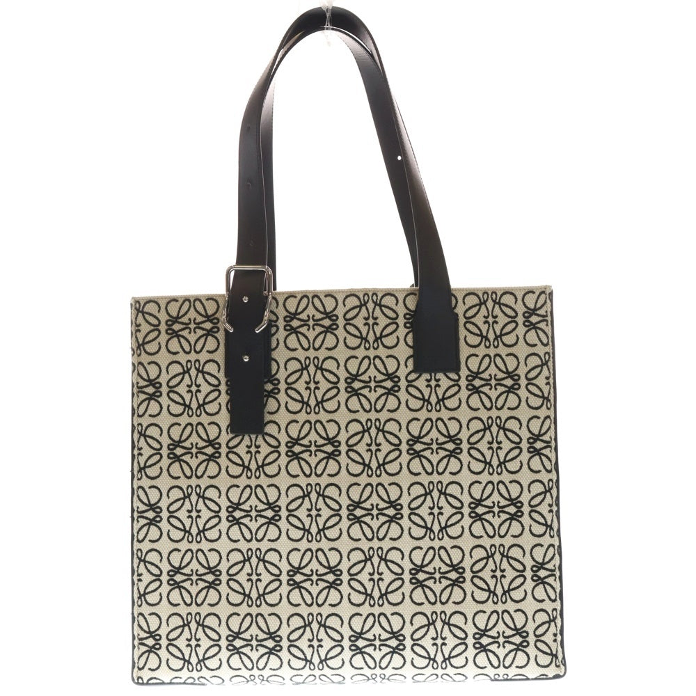 LOEWE(ロエベ) ホリゾンタル アナグラム ハンドバッグ トートバッグ アイボリー×ブラック ジャガード キャンバス×レザー シルバー金具 レディース