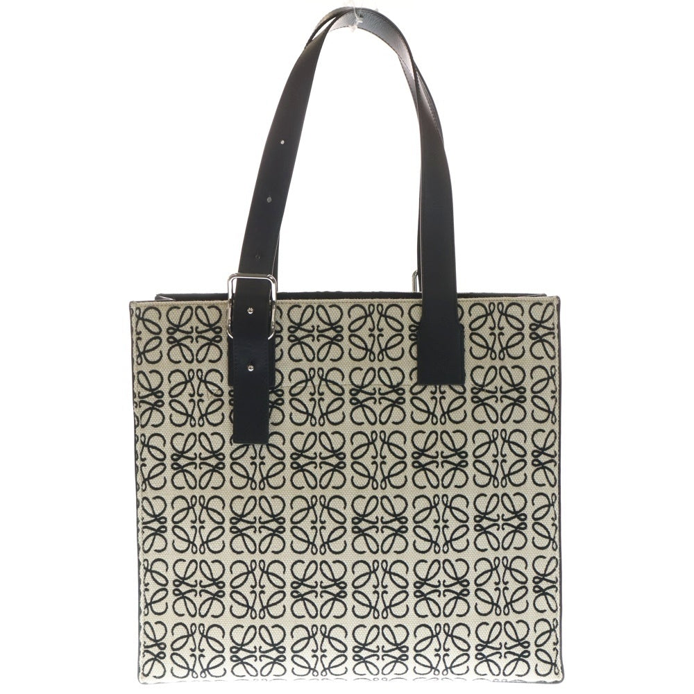LOEWE(ロエベ) ホリゾンタル アナグラム ハンドバッグ トートバッグ アイボリー×ブラック ジャガード キャンバス×レザー シルバー金具 レディース