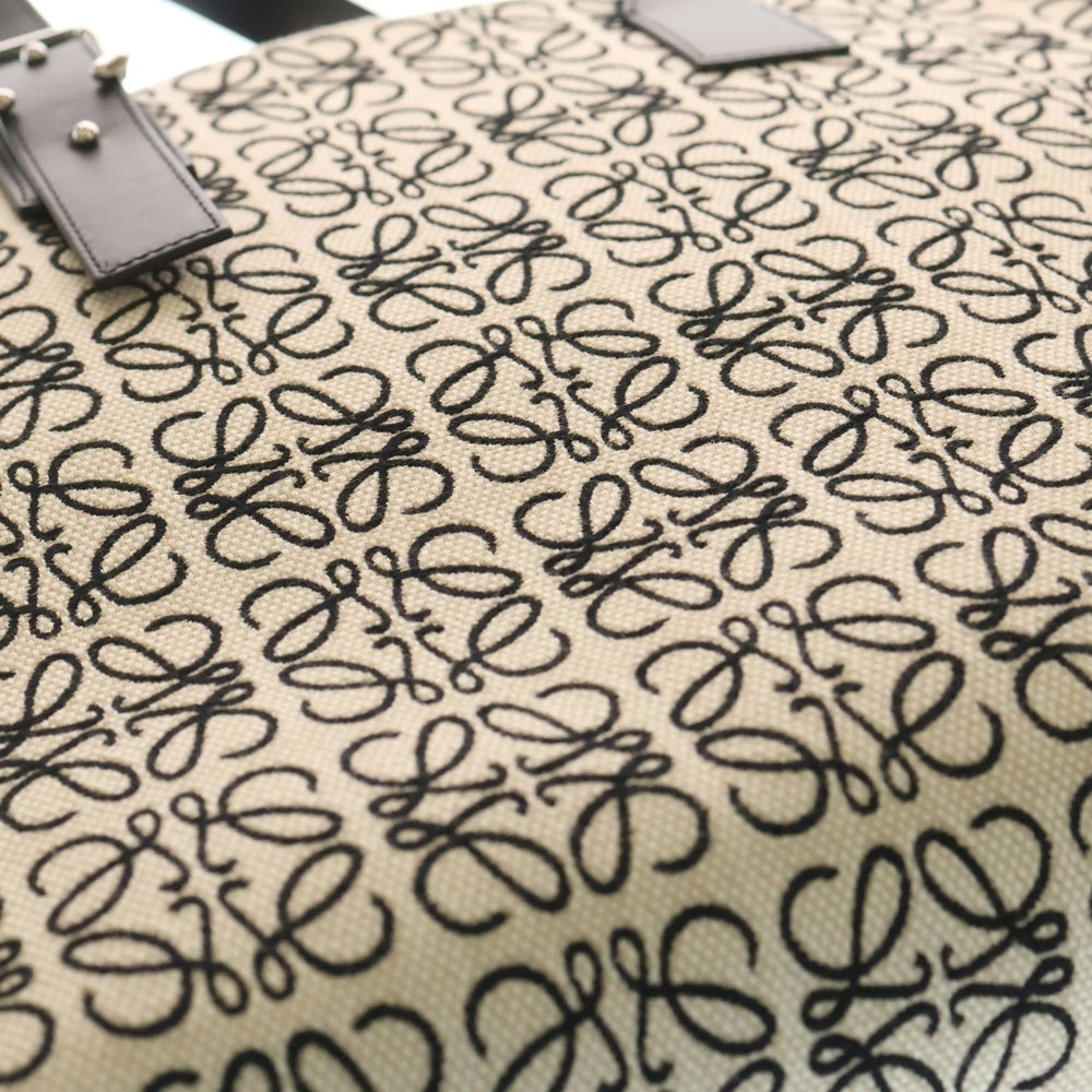 LOEWE(ロエベ) ホリゾンタル アナグラム ハンドバッグ トートバッグ アイボリー×ブラック ジャガード キャンバス×レザー シルバー金具 レディース