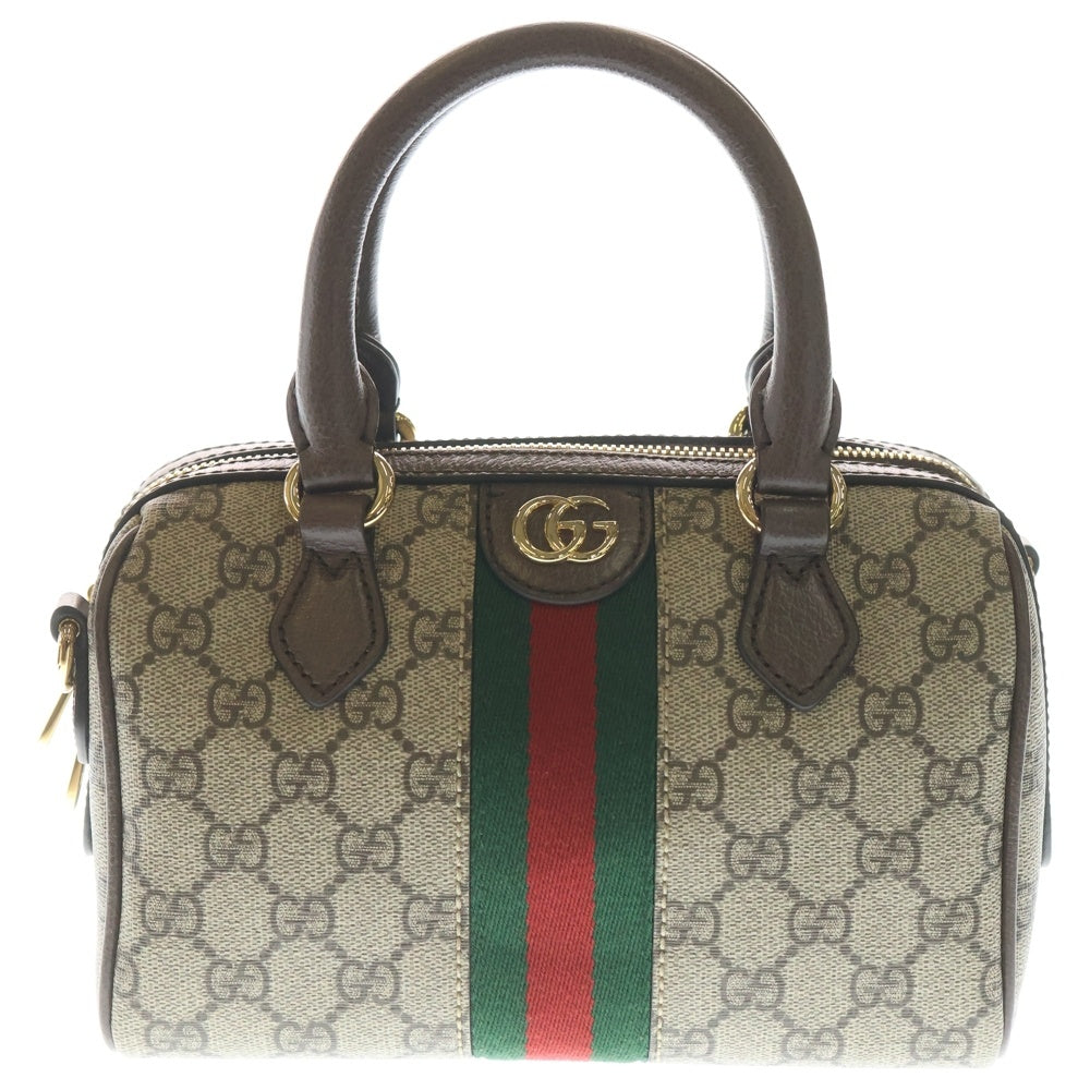 GUCCI(グッチ) オフィディア スモール 2WAYバッグ ボストンバッグ ハンドバッグ ショルダーバッグ ブラウン×ベージュ PVC×レザー 772053 ゴールド金具 レディース
