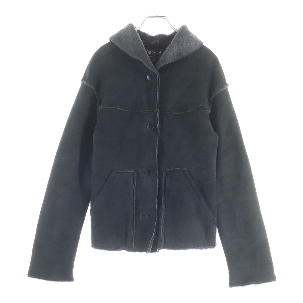 agnes b.(アニエスベー) ラムスキン レザー ムートンジャケット ブラック レディース