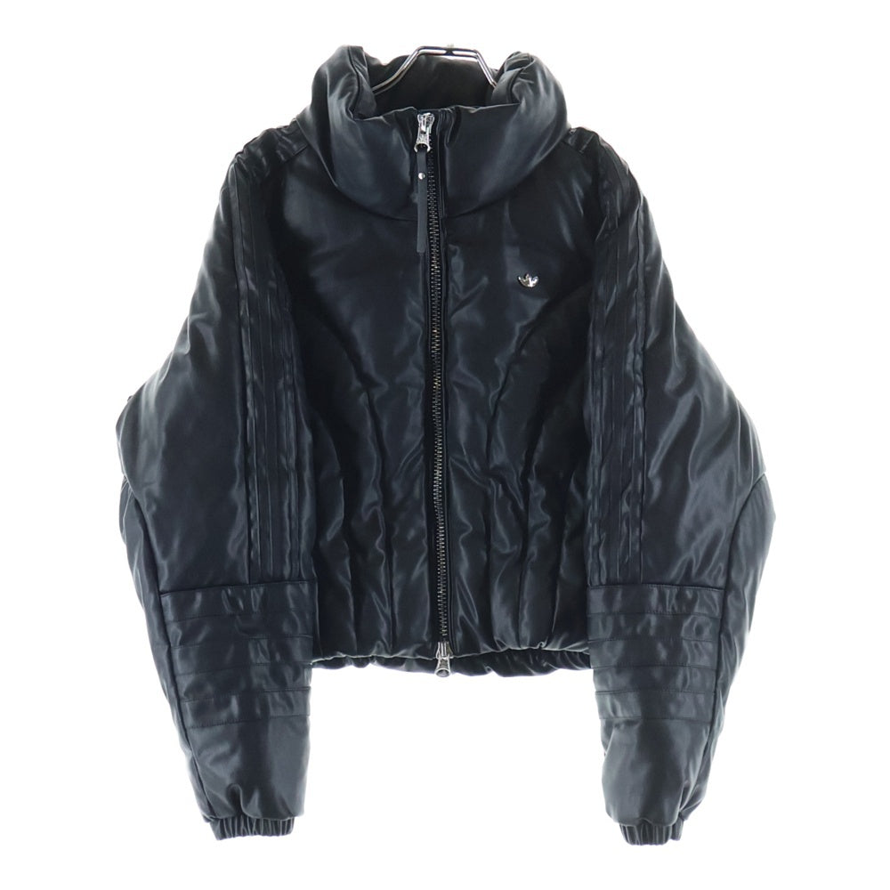 adidas(アディダス) トレフォイルロゴプレート フェイクレザー ジップアップ ダウンジャケット ブラック レディース JD3790