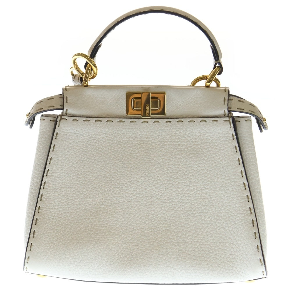 FENDI(フェンディ) ピーカブー ミニ セレリア 2WAYバッグ ハンドバッグ ショルダーバッグ ホワイト レザー 8BN244 ゴールド金具 レディース