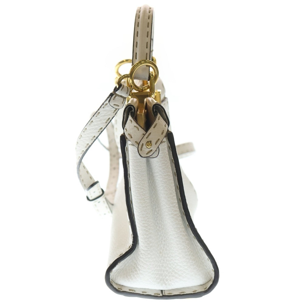 FENDI(フェンディ) ピーカブー ミニ セレリア 2WAYバッグ ハンドバッグ ショルダーバッグ ホワイト レザー 8BN244 ゴールド金具 レディース