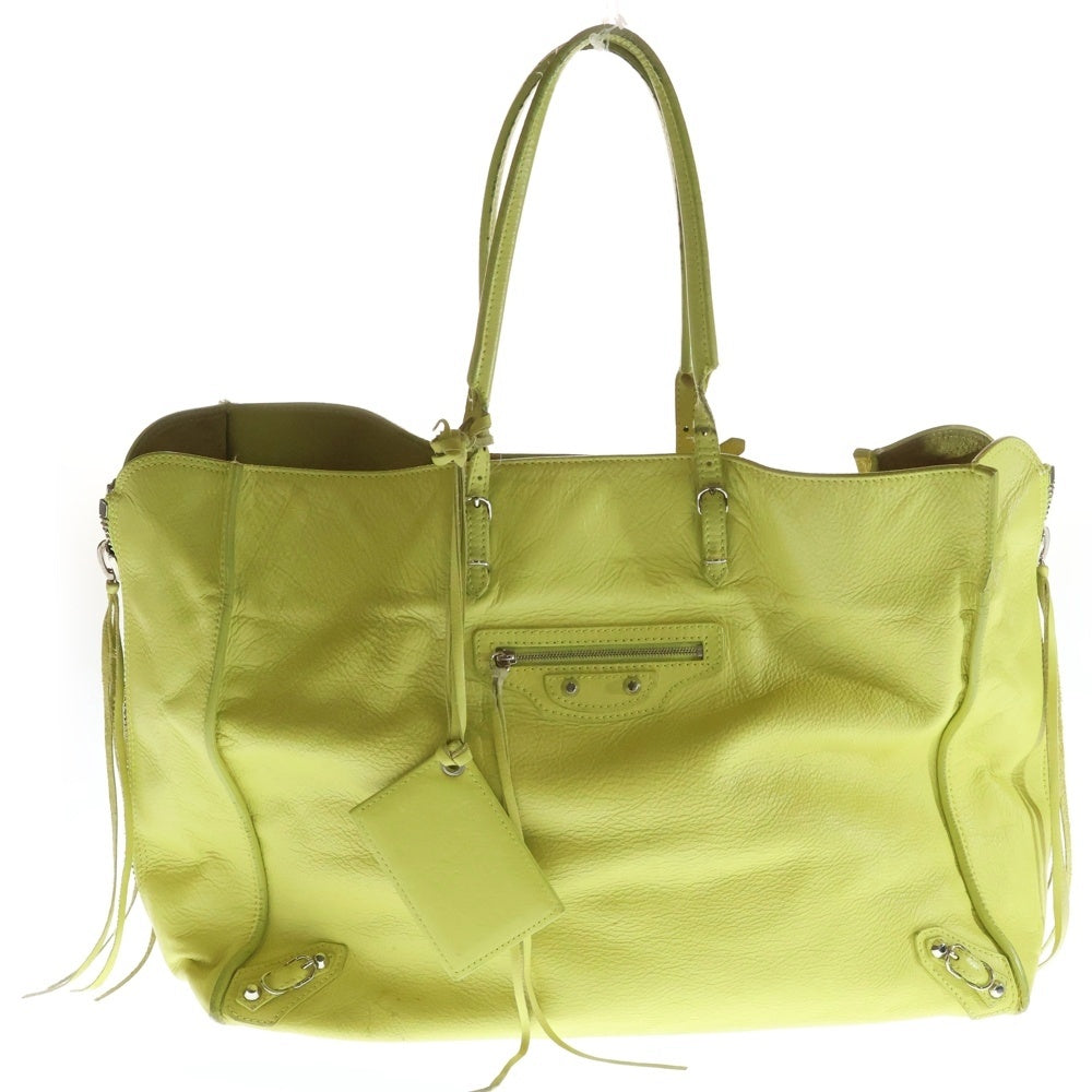 BALENCIAGA(バレンシアガ) ザ・ペーパー トートバッグ ハンドバッグ ネオンイエロー レザー 236701 シルバー金具 レディース