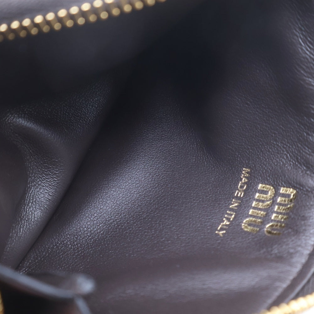 miumiu(ミュウミュウ) ロゴフラグメントケース コインケース ミニ財布 小物入れ ポーチ ブラウン レザー ゴールド金具 レディース