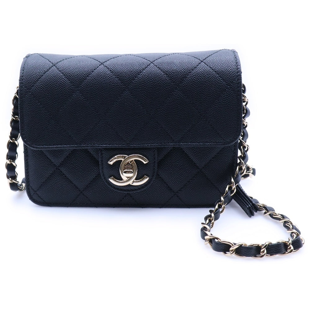 CHANEL(シャネル) マトラッセ18 シングルフラップ シングルチェーン ショルダーバッグ ブラック キャビアスキン ゴールド金具 レディース