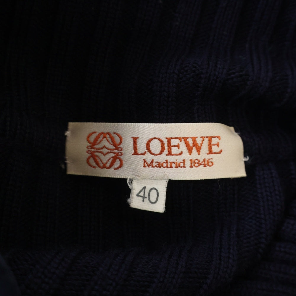 LOEWE(ロエベ) ハイネック ウール ニットジャケット ネイビー レディース