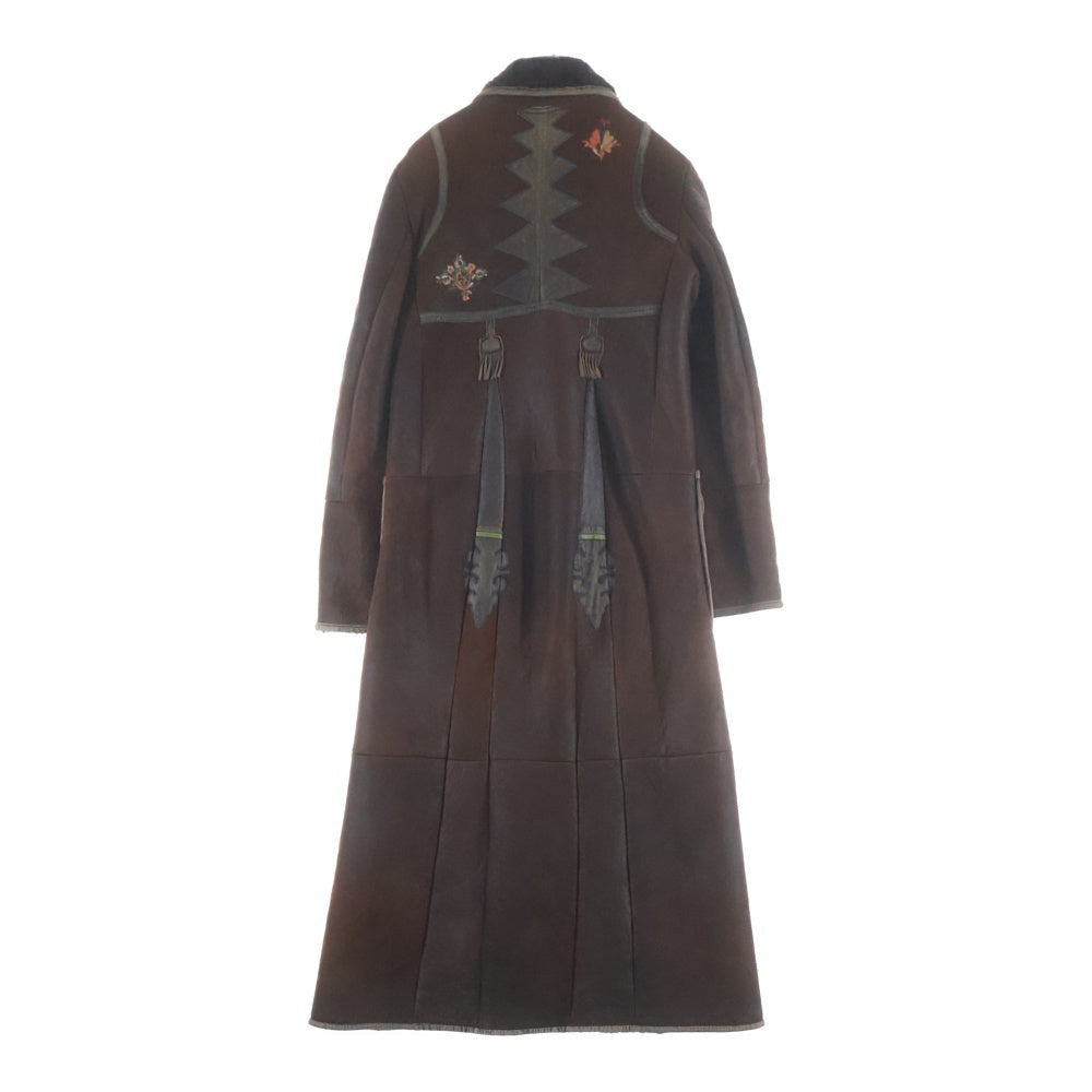 KENZO(ケンゾー) フラワーエンブロイダリー ムートンレザー コート ブラウン レディース