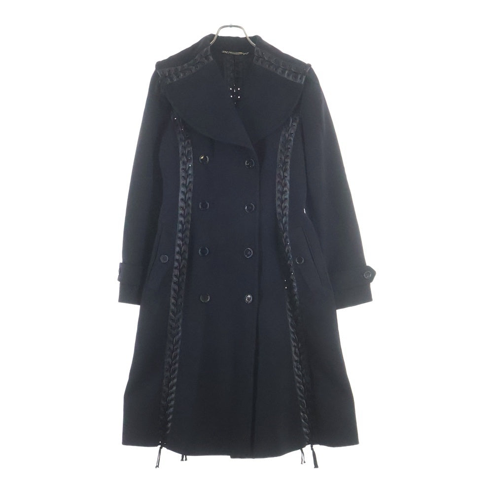 DOLCE & GABBANA(ドルチェアンドガッバーナ) レースアップデザイン ダブルブレストロングコート ブラック