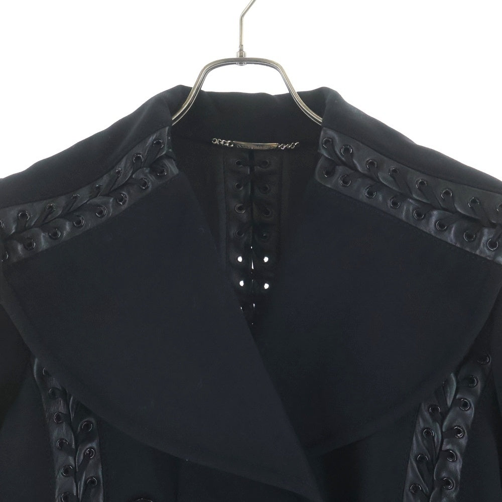 DOLCE & GABBANA(ドルチェアンドガッバーナ) レースアップデザイン ダブルブレストロングコート ブラック