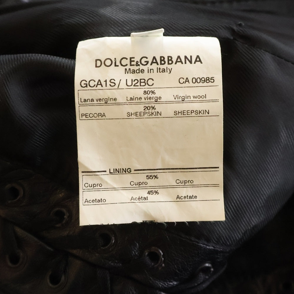 DOLCE & GABBANA(ドルチェアンドガッバーナ) レースアップデザイン ダブルブレストロングコート ブラック