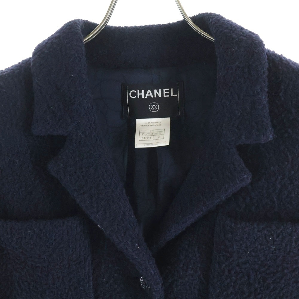 CHANEL(シャネル) カメリアボタン ツイードジャケット ネイビー ウール