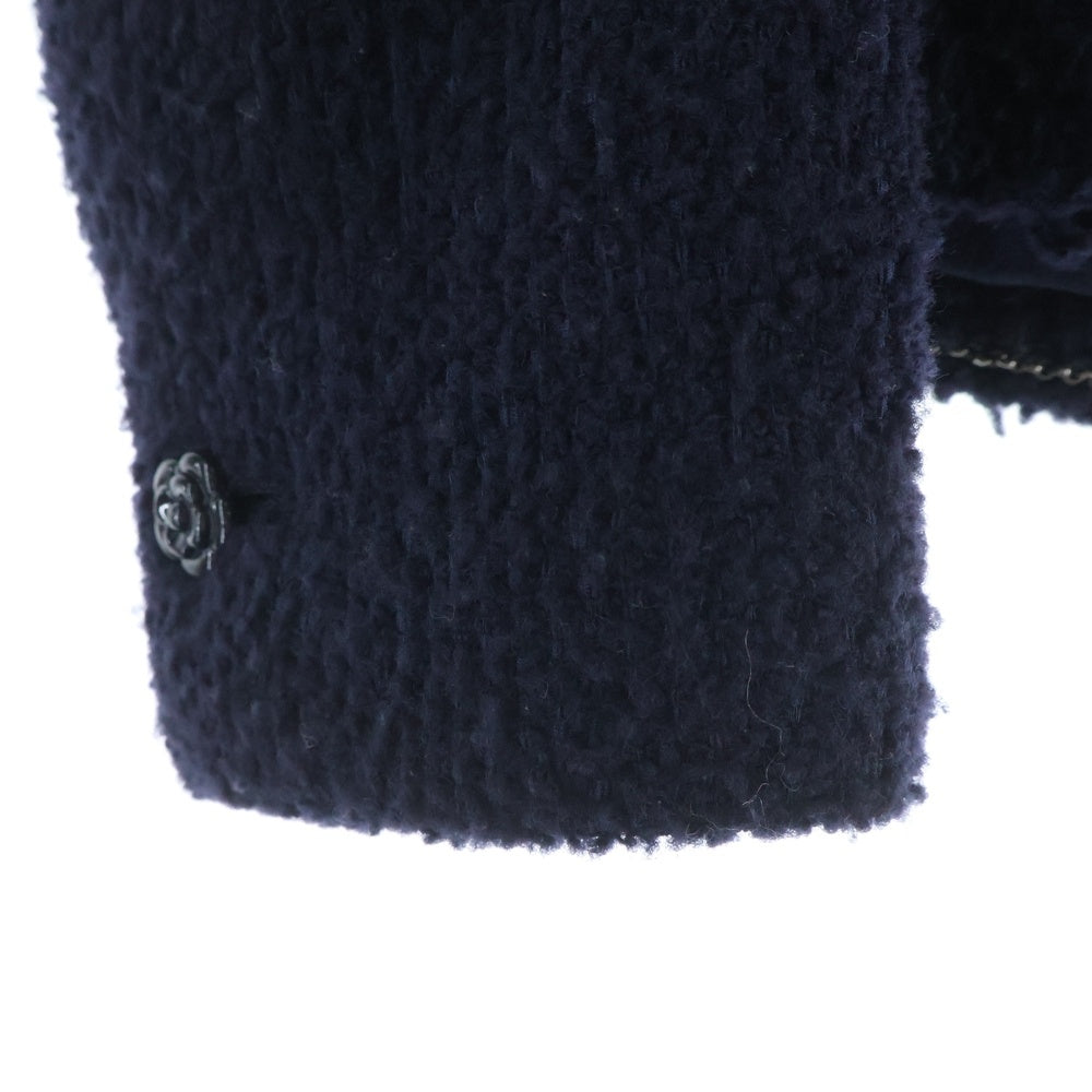 CHANEL(シャネル) カメリアボタン ツイードジャケット ネイビー ウール