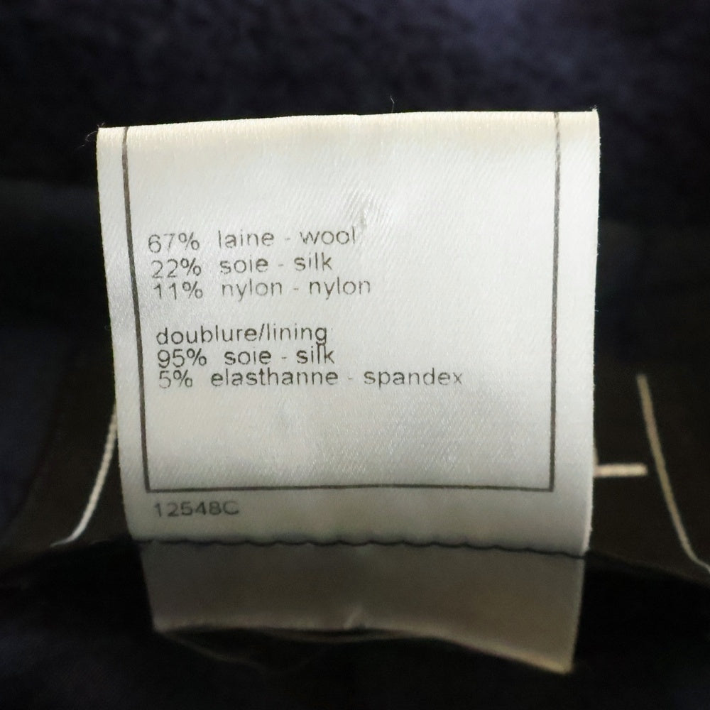 CHANEL(シャネル) カメリアボタン ツイードジャケット ネイビー ウール