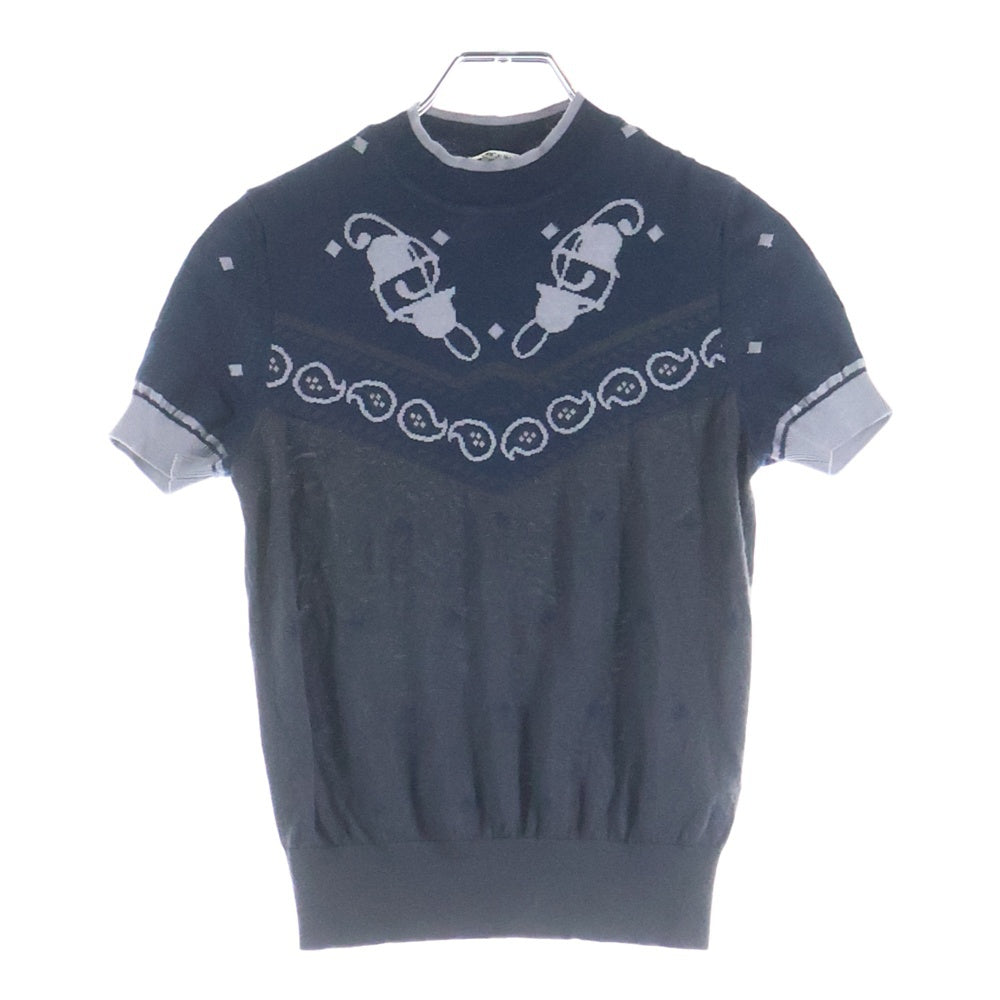 HERMES(エルメス) 22AW 宮延の馬具 クルーネック 半袖ニット カシミヤ ネイビー 2H2622D8 レディース