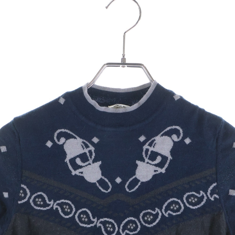 HERMES(エルメス) 22AW 宮延の馬具 クルーネック 半袖ニット カシミヤ ネイビー 2H2622D8 レディース