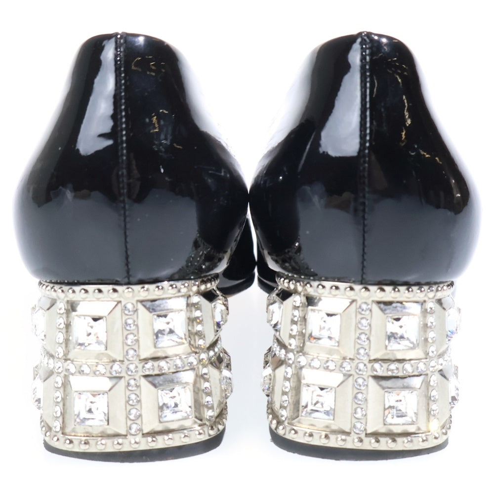 miumiu(ミュウミュウ) ビジューヒールパンプス パテント ブラック レディース