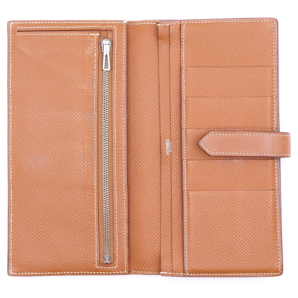 HERMES(エルメス) ベアンスフレ ゴールド エプソン 長財布 シルバー金具 □M刻印