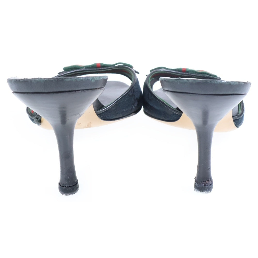 GUCCI(グッチ) シェリーライン リボンデザイン ヒールサンダル レザー ブラック レディース