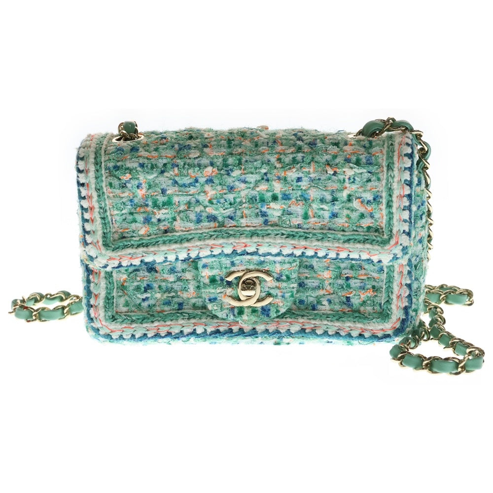 CHANEL(シャネル) ミニマトラッセ19 ツイード SフラップSチェーンショルダーバッグ グリーン GD金具 レディース