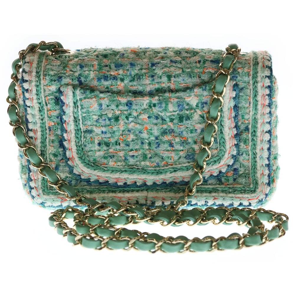 CHANEL(シャネル) ミニマトラッセ19 ツイード SフラップSチェーンショルダーバッグ グリーン GD金具 レディース