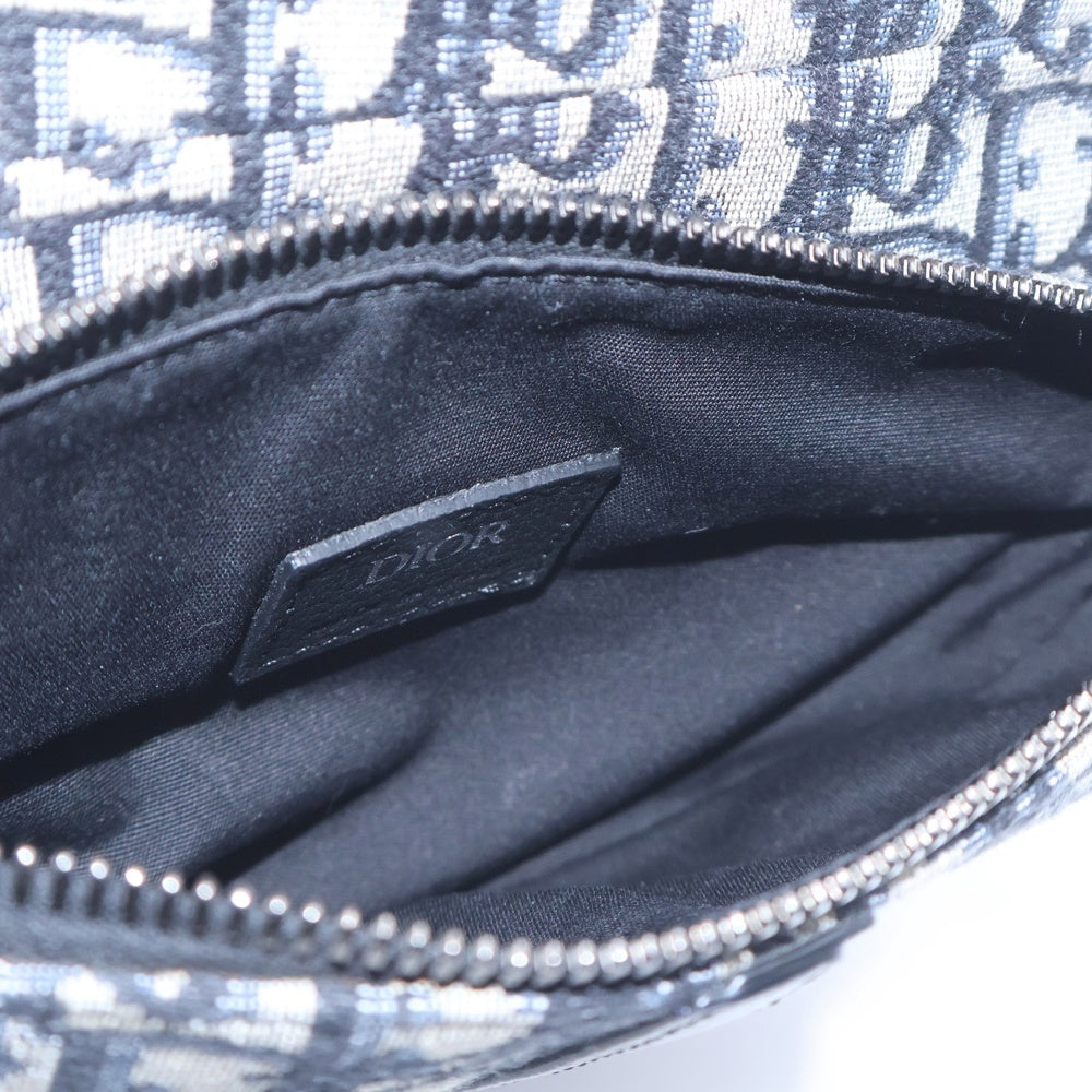 Christian Dior(クリスチャンディオール) オブリーク サドル ボディバッグ ウエストバッグ ショルダーバッグ ネイビー レザー×キャンバス シルバー金具 レディース