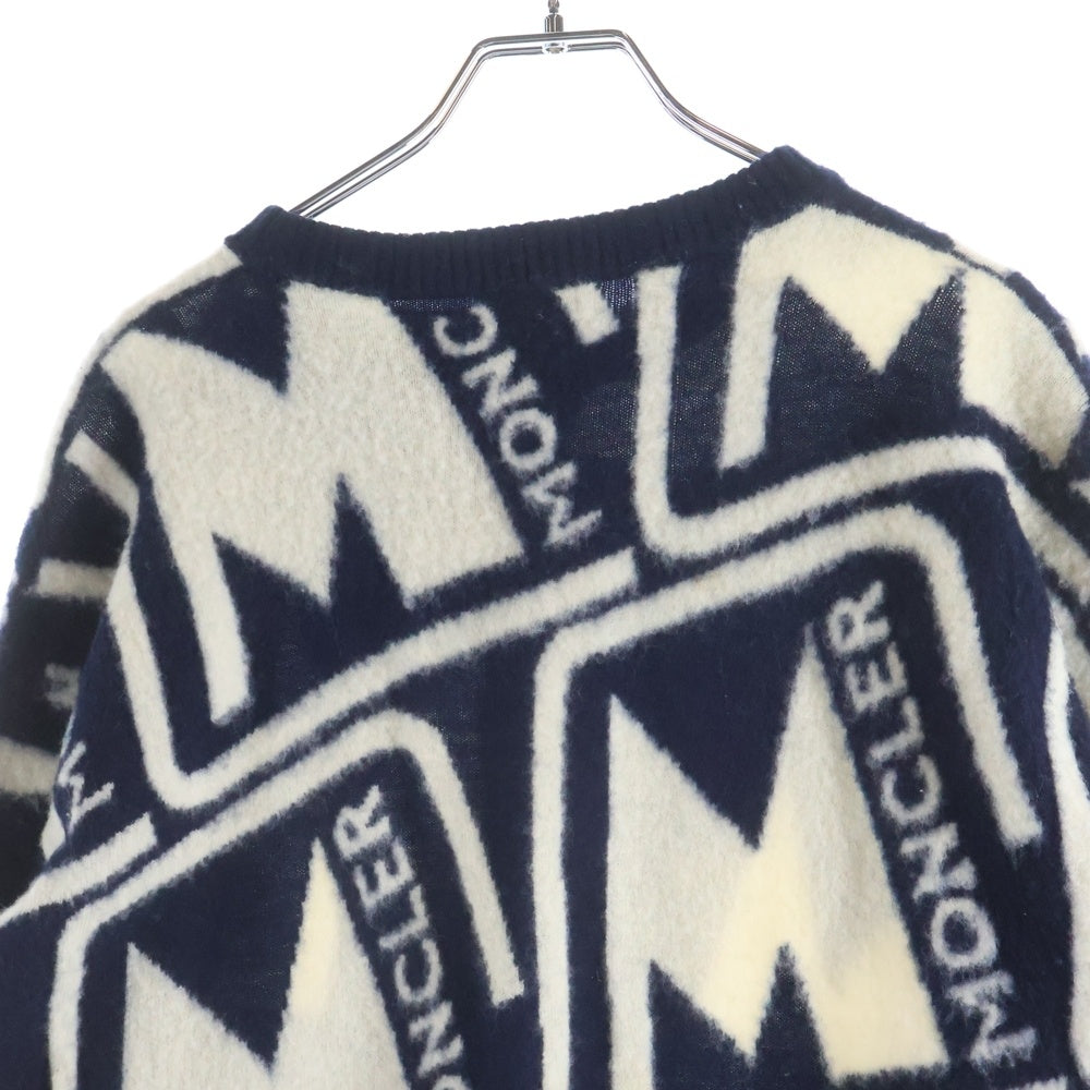 MONCLER(モンクレール) クルーネック総柄ニットセーター ネイビー×ホワイト F20919C73850