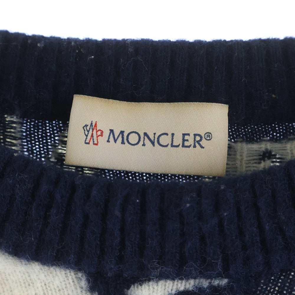 MONCLER(モンクレール) クルーネック総柄ニットセーター ネイビー×ホワイト F20919C73850