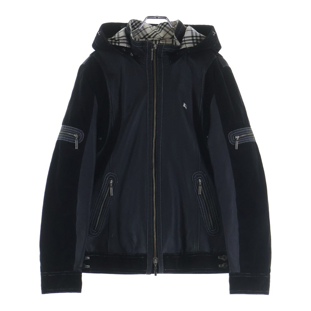 BURBERRY BLACK LABEL(バーバリー ブラックレーベル) 切り替え ジップアップジャケット ブラック レザー/コーデュロイ BMP41-314-09