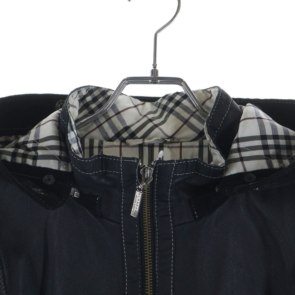 BURBERRY BLACK LABEL(バーバリー ブラックレーベル) 切り替え ジップアップジャケット ブラック レザー/コーデュロイ BMP41-314-09