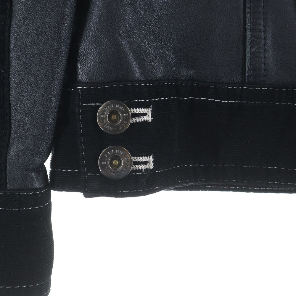 BURBERRY BLACK LABEL(バーバリー ブラックレーベル) 切り替え ジップアップジャケット ブラック レザー/コーデュロイ BMP41-314-09