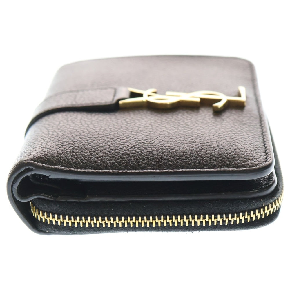 SAINT LAURENT PARIS(サンローランパリ) YSLライン ラージジップウォレット コンパクトウォレット ミニ財布 ブラック レザー 670285 ゴールド金具 レディース