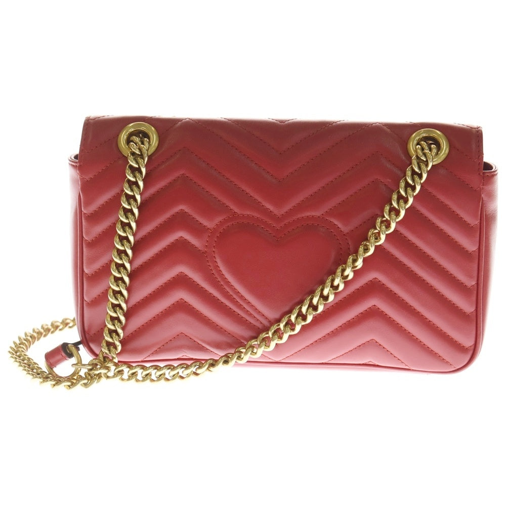 GUCCI(グッチ) GGマーモント チェーンショルダーバッグ ハンドバッグ レザー レッド 443497 ゴールド金具 レディース