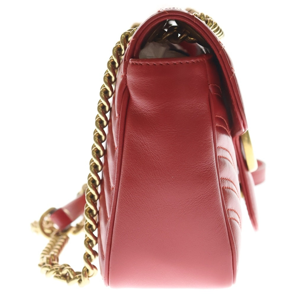 GUCCI(グッチ) GGマーモント チェーンショルダーバッグ ハンドバッグ レザー レッド 443497 ゴールド金具 レディース
