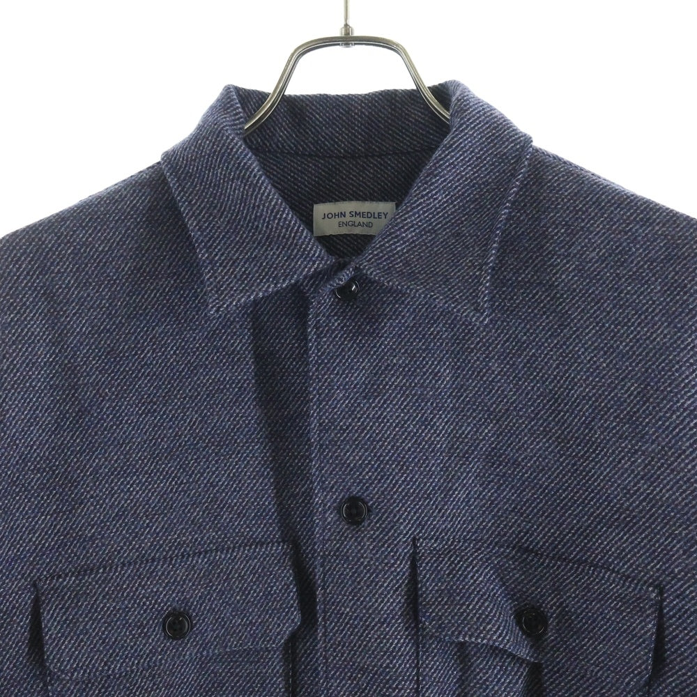 JOHN SMEDLEY(ジョンスメドレー) WOOL MELANGE TWILL DOUBLE POCKET OVER SHIRTS ウールメランジ ダブルポケット オーバーシャツ ブルーグレー A2738FJM223 A2738FJM223