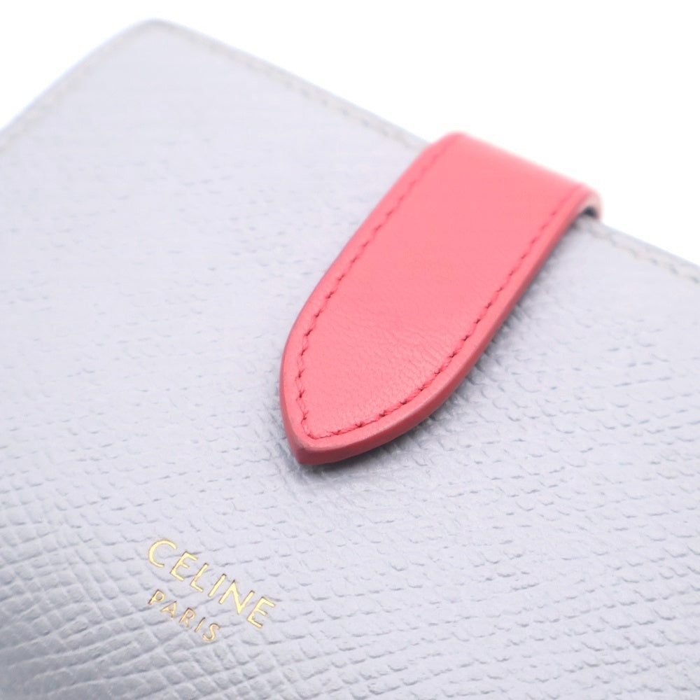 CELINE(セリーヌ) スモールストラップウォレット 三つ折り財布 コインケース レッド×グレー レザー ゴールド金具