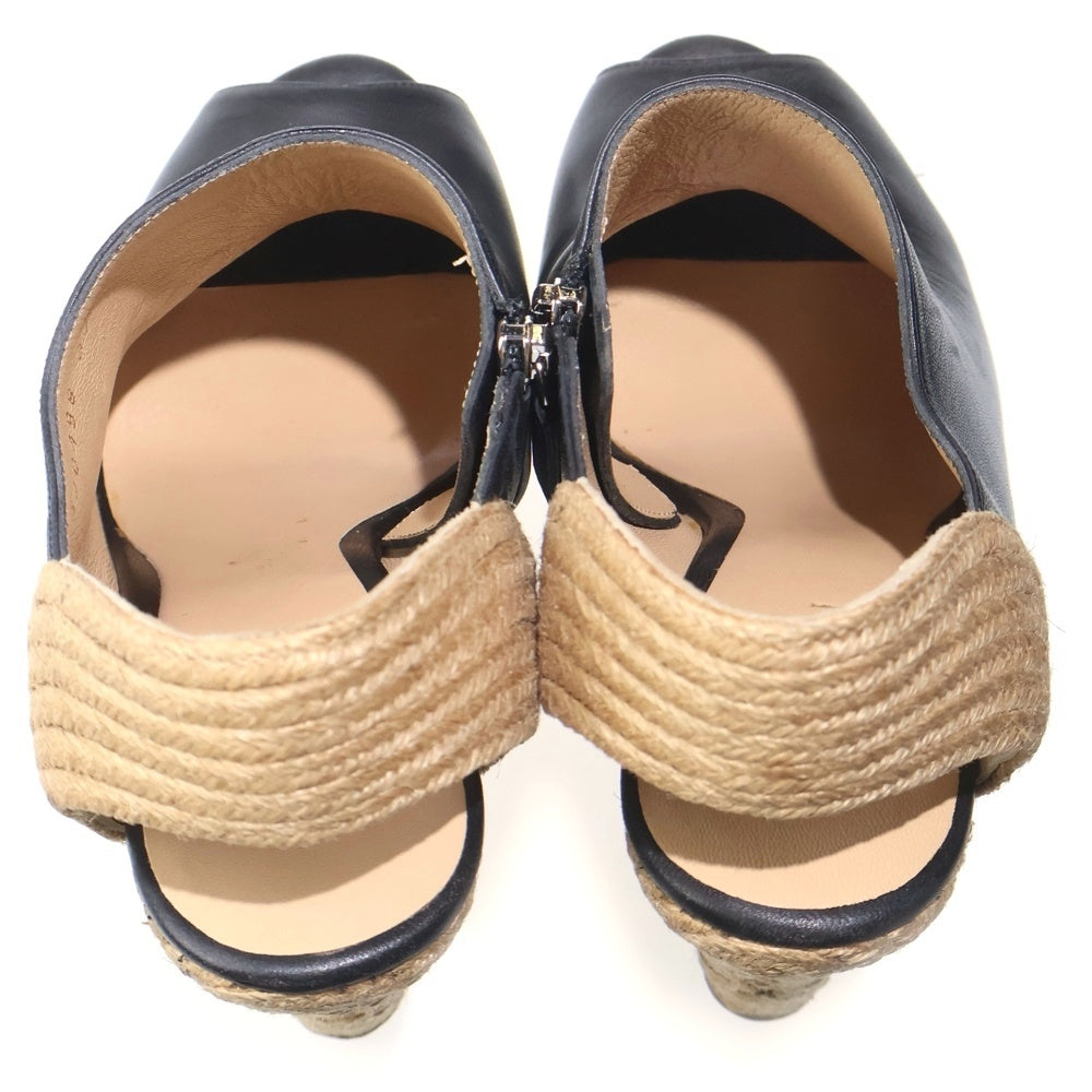 GUCCI(グッチ) オープントゥ ウェッジソールサンダル エスパドリーユ ブラック/ベージュ 370498