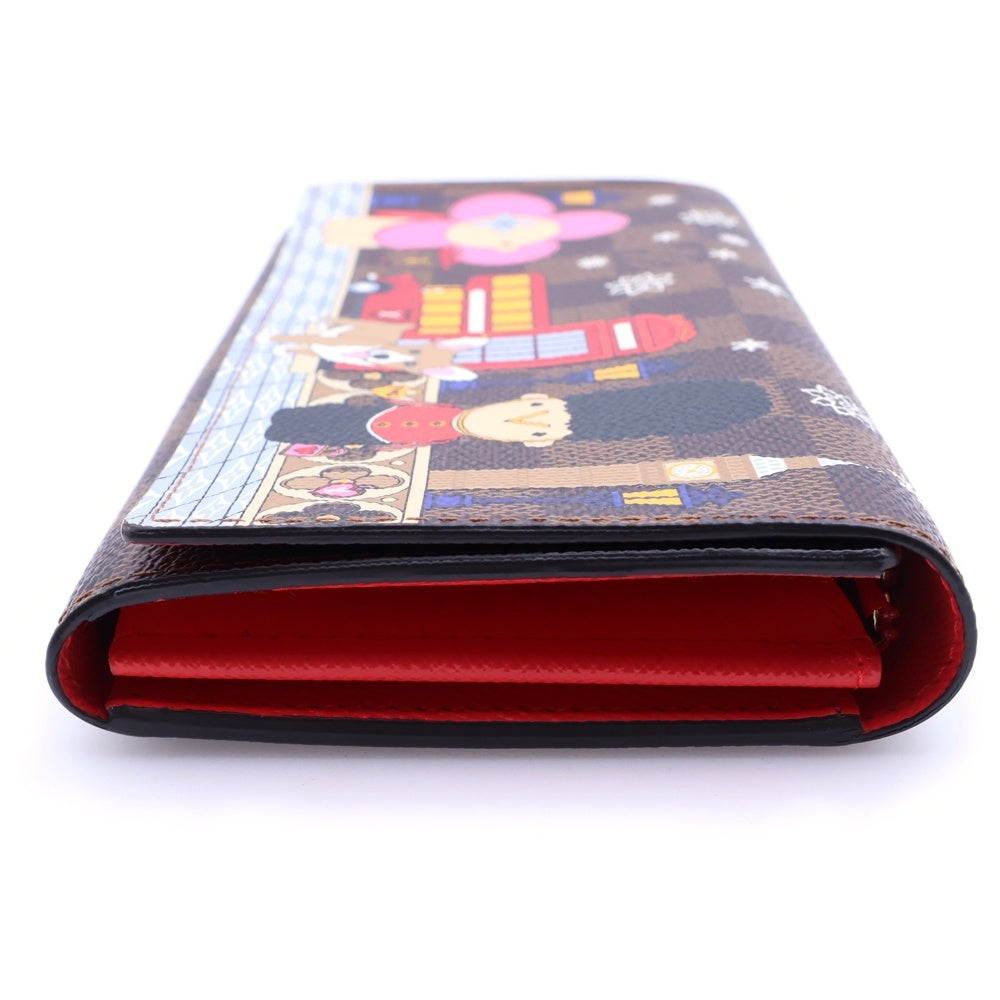 LOUIS VUITTON(ルイヴィトン) ダミエエベヌ ヴィヴィエンヌ ホリデー ポルトフォイユサラ ロングウォレット 長財布 ブラウン×レッド PVC N60491 ゴールド金具